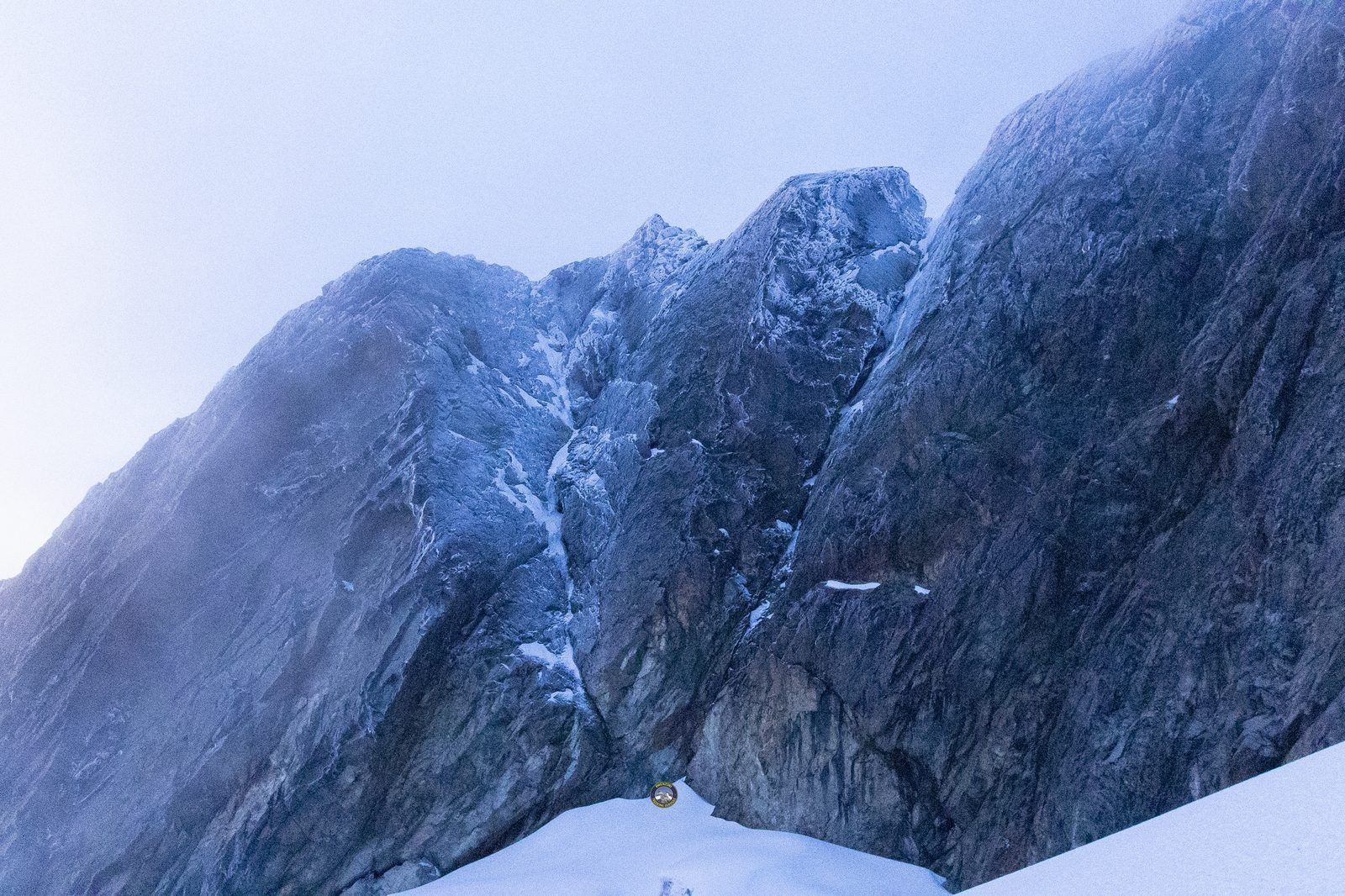 Snow-covered rocky peaks close up
